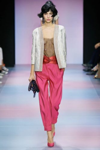 Silver jacket and pink trousers Armani Haute Couture 2020 Spring Summer