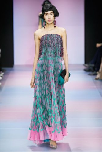 Turquoise and pink dress Armani Haute Couture 2020 Spring Summer