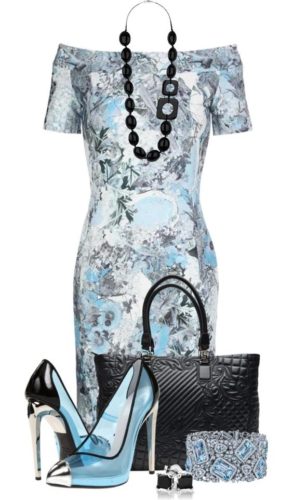 Blue grey black summer dress outfit