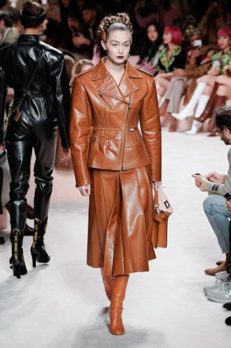 Bright browns leather suit Gigi FENDI Fall Winter 2020 Collection