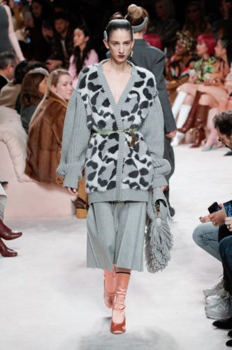 Grey woolen cardigan FENDI Fall Winter 2020 Collection