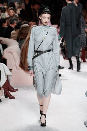 Light grey dress with a black belt FENDI Fall Winter 2020 Collection