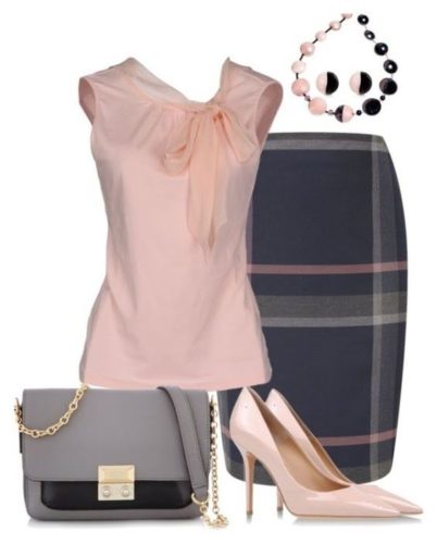 Powder top and pencil skirt outfit