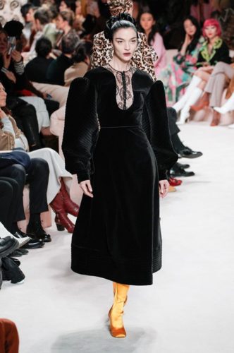Velvet black dress with oversized sleeves FENDI Fall Winter 2020 Collection