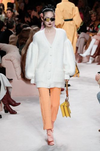 White angora cardigan with oversized sleeves FENDI Fall Winter 2020 Collection