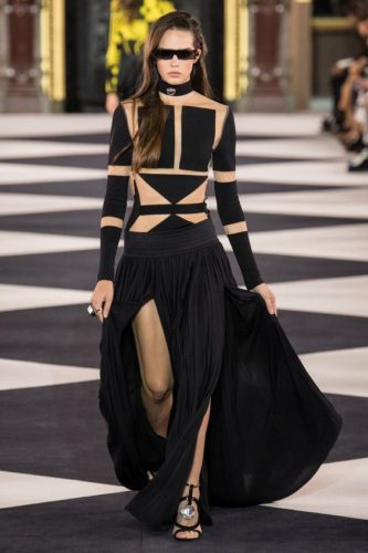 Black geometrical long dress Balmain Spring 2020 RTW collection