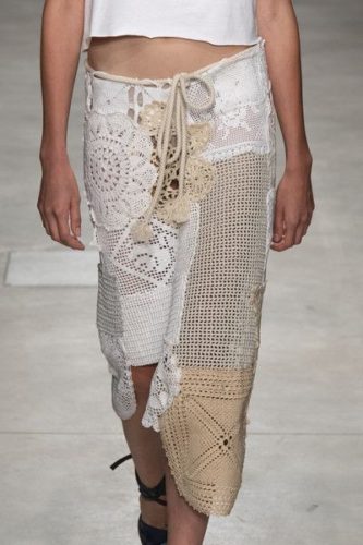 Granny square pattern and round crochet pattern summer skirt Marco Rambaldi at Milan Fashion Week Spring 2020