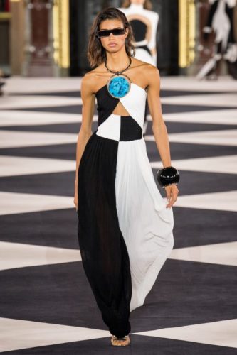 White and Black contrast long dress Balmain Spring 2020 RTW collection