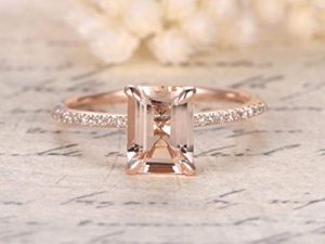 1.25 Carat Antique Design emerald cut Morganite and Diamond Engagement Ring for Women In Rose Gold