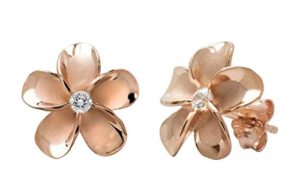 14K Rose Gold Plated Sterling Silver Cz Plumeria Stud
