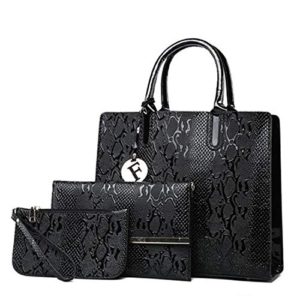3Pcs Snake Serpentine Women Handbags Set Pu Leather Shoulder Tote Bag+Chain Female Messenger Bags+Mini Clutch Purse