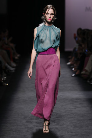 Green chiffon top and lilac skirt Marcos Luengo Primavera Spring Summer Verano 2020 collection