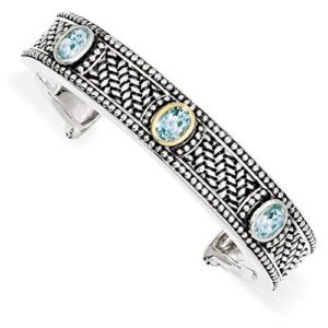 Sterling SIlver 14k Yellow Gold-Plated 4.8 Sky Blue Topaz Cuff Vintage Style Bracelet 4.8ct