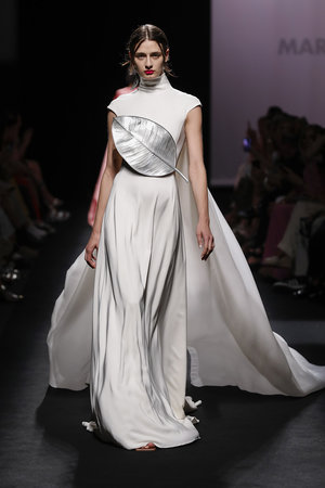 white dress with big leaf accent Marcos Luengo Primavera Spring Summer Verano 2020 collection