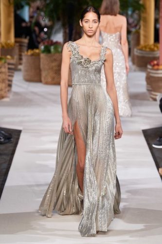 Metallic shimmer pleated dress Oscar de la Renta Spring 2020 Ready-to-Wear