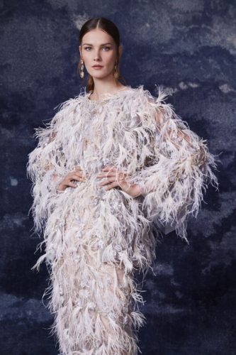 Nude tulle dress with feathers Marchesa fall 2020 RTW