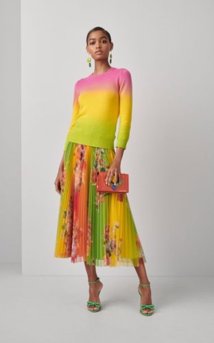 Ombre sweater and floral pleated skirt Ralph Lauren
