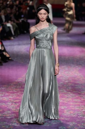 Warm grey plisse dress Christian Dior Spring 2020 Couture