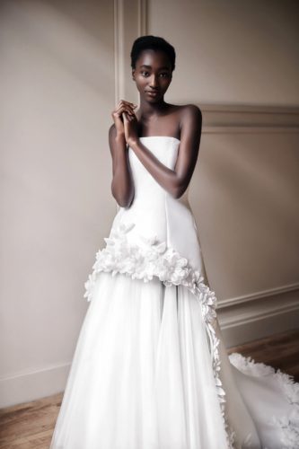 Clean bodice and floral skirt wedding dress Viktor&Rolf Bridal Couture Spring-Summer 2021 collection
