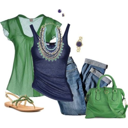 Jeans outfit with green top