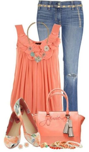 Jeans outfit with salmon top