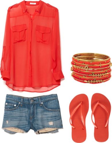 Polyvore shorts outfit ootd red shirt