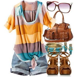 Polyvore shorts outfit ootd with coloful top