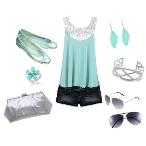 Polyvore shorts outfit ootd with mint accents