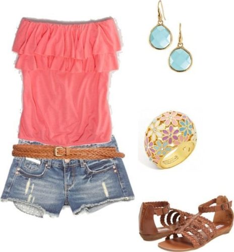 Polyvore shorts outfit ootd with red top