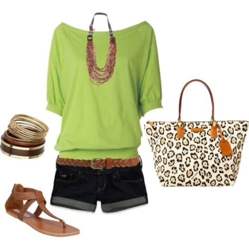 Polyvore shorts outfit ootd with sap green top