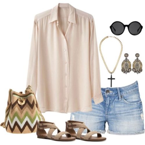 Polyvore shorts outfit ootd with shirt