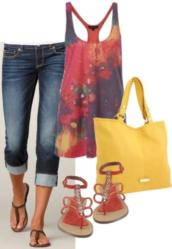Summer Jeans outfit with red top