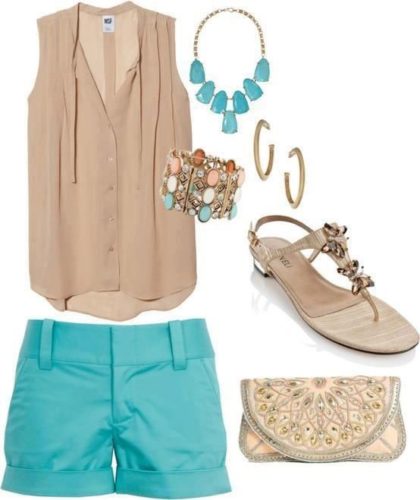 Turquoise shorts summer outfit
