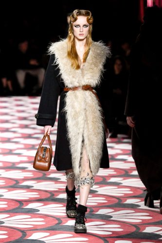 Black coat with a sand fur Miu Miu Fall Winter 2020 Collection