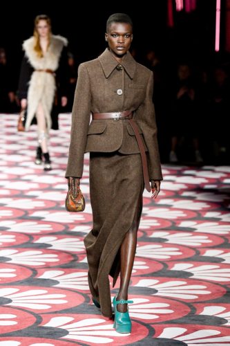 Brown woolen long skirt suit Miu Miu Fall Winter 2020 Collection