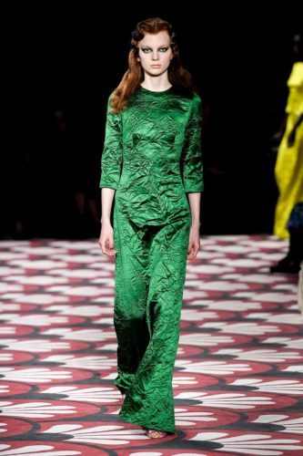 Green wrinkled silk long dress Miu Miu Fall Winter 2020 Collection