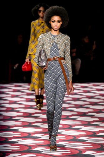 Plaid jumpsuit with small cardigan Miu Miu Fall Winter 2020 Collection