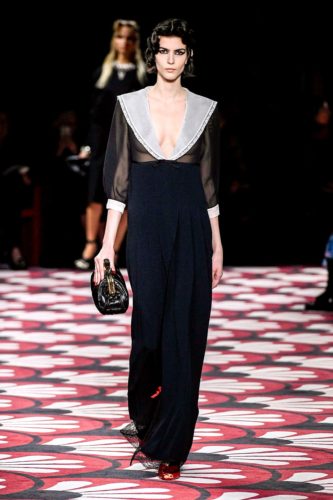 Semitransparent blouse with black long skirt Miu Miu Fall Winter 2020 Collection