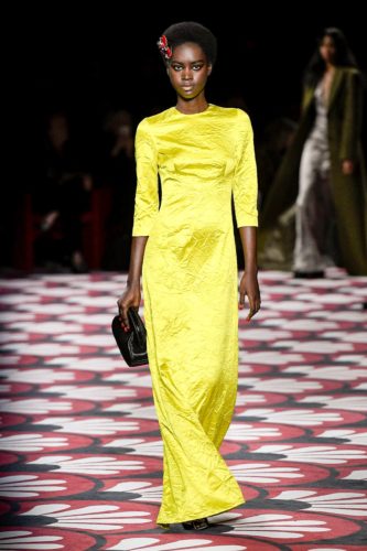 Yellow wrinkled silk long dress Miu Miu Fall Winter 2020 Collection