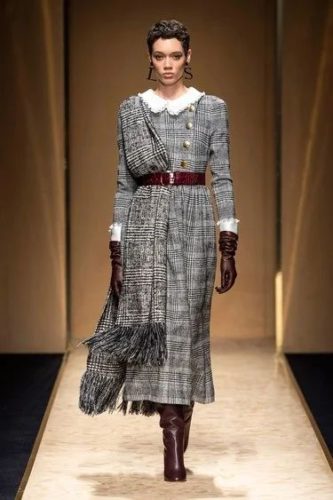 Grey plaid dress Luisa Spagnoli at Milan Fashion Week Fall 2020