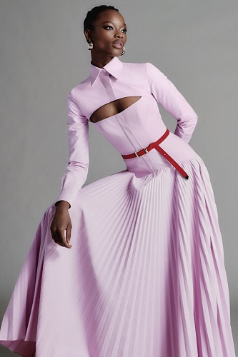Pile rose dress with pleated skirt-Brandon Maxwell pre-Spring 2021