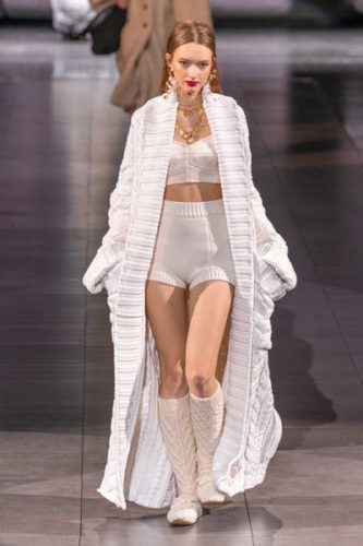 White knit coat Dolce & Gabbana fall 2020