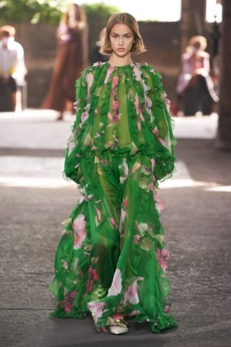 Green with flowers long dress Valentino Spring 2021 Menswear fashion show