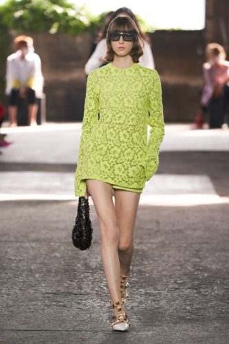 Yellow green lace short dress Valentino Spring 2021 Menswear fashion show