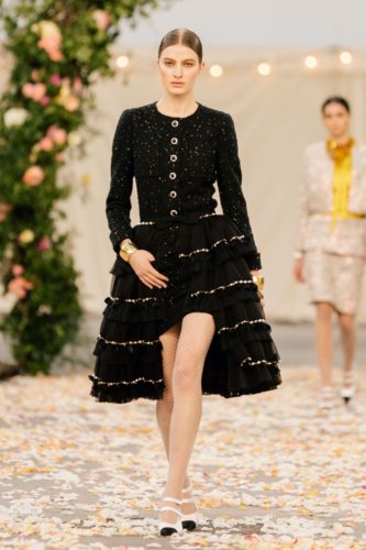 Black tiered dress Chanel Spring 2021 Couture Collection