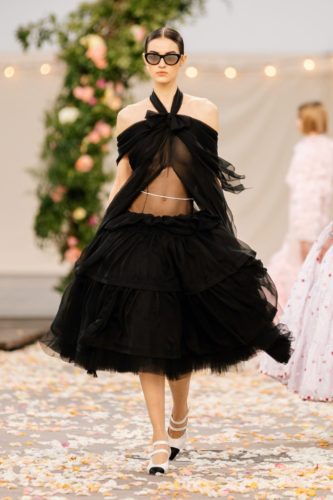 Black tiered midi dress Chanel Spring 2021 Couture Collection