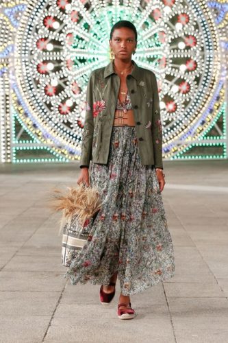 Floral dress and olive jacket Christian Dior Resort 2021 Collection - Vogue