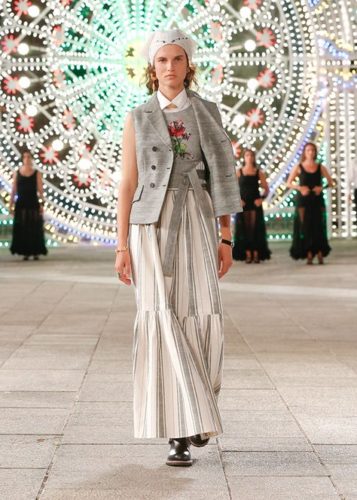 Grey vest and striped long skirt Dior Cruise 2021