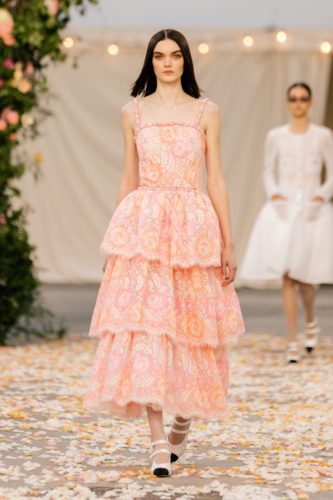 Rose tiered summer dress Chanel Spring 2021 Couture Collection