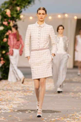Rose tweed short dress Chanel Spring 2021 Couture Collection